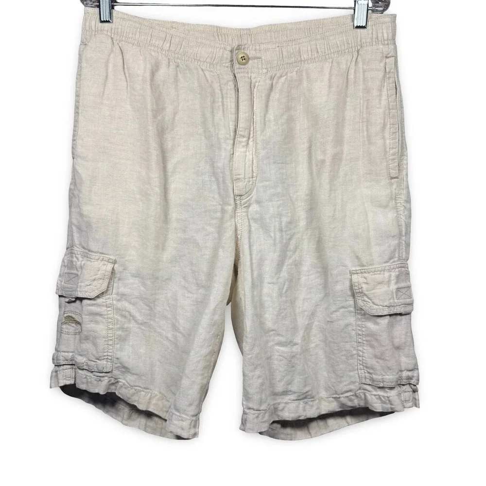 Tommy Bahama Men's Medium Relax Linen Shorts M 34 Medium White Cream Tan Beach